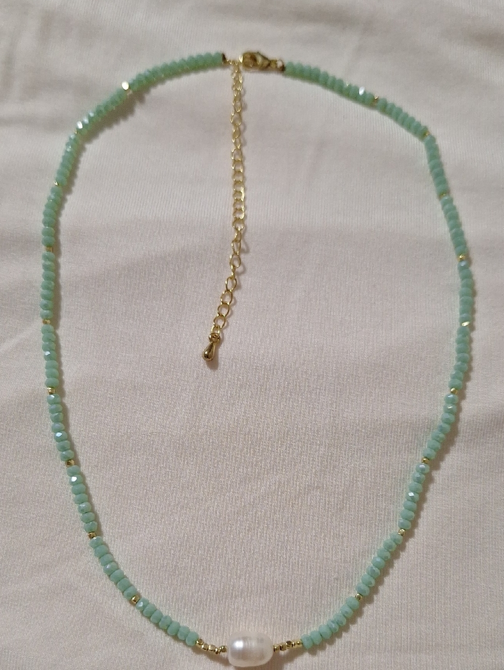 Pastel Aqua Beaded Necklace with Fresh Water Pearl Accent
